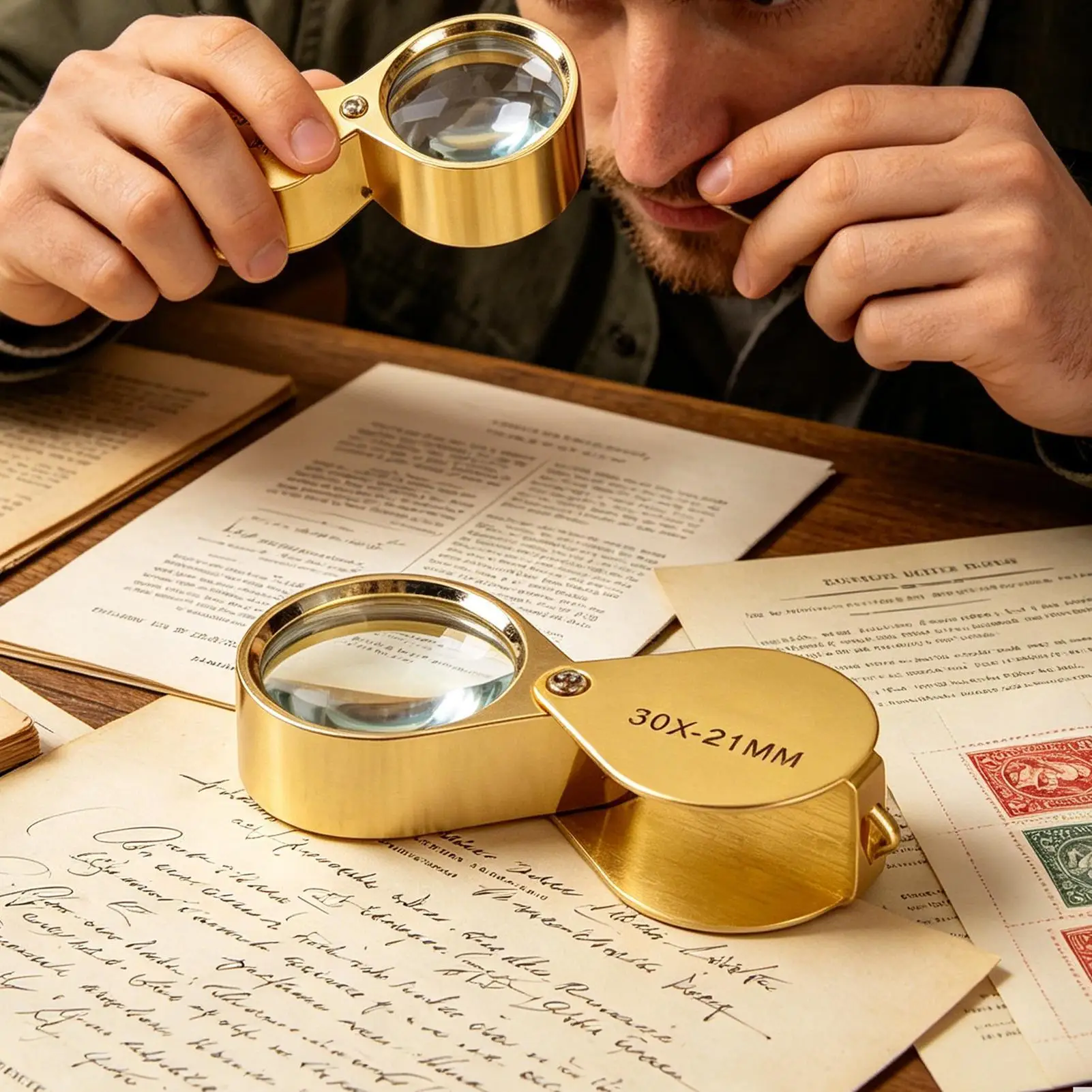 Magnifying Glass 30X Pocket Loupe Magnifier Jewelry Magnifying Glass Foldable Diamond Triplet  Eye Glass Tool Reading Magnifier