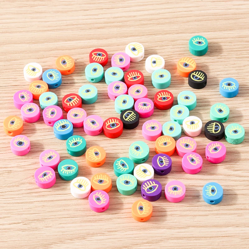 Tusember 100 Stück bunte, bunte, böses Auge-förmige Ton-Abstandshalter-Perlen für DIY-Armbänder, Halsketten und Schmuckherstellung – Detail 6