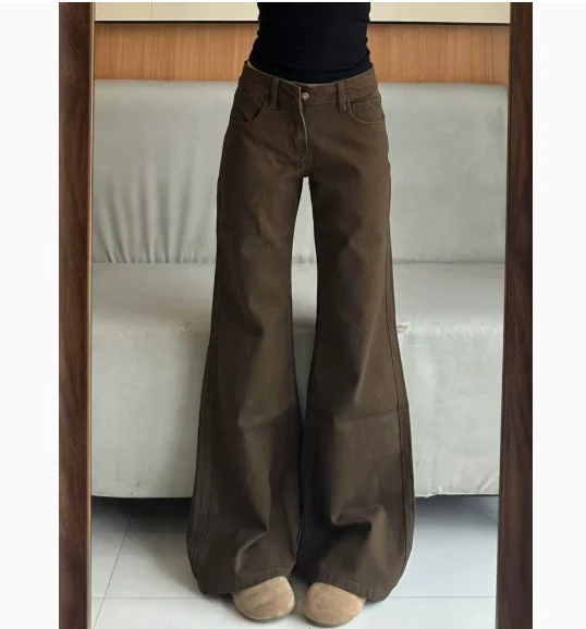

Grunge Y2k Brown Wide Leg Jeans Vintage 2000s Low Rise Baggy Denim Pants Women Casual Streetwear Trousers Korean Fashion