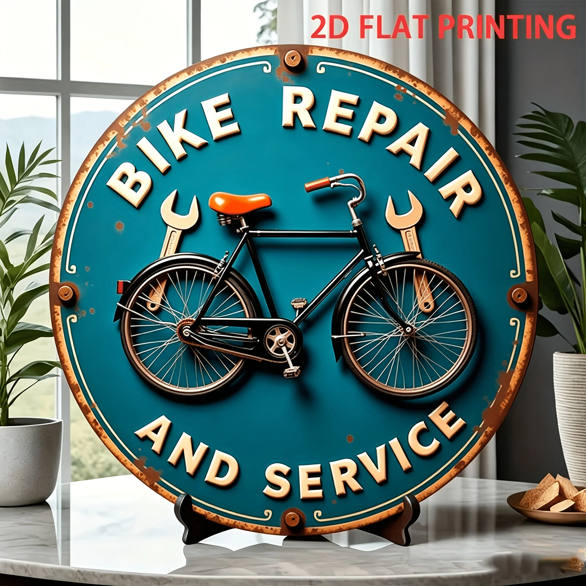 Vintage Fahrrad Metallschild Retro Kunstdekorationsplatte Wandbehang Kunstwerk für Garage Studio Männerhöhle Heimdekoration Einfach zu installieren – Detail 3