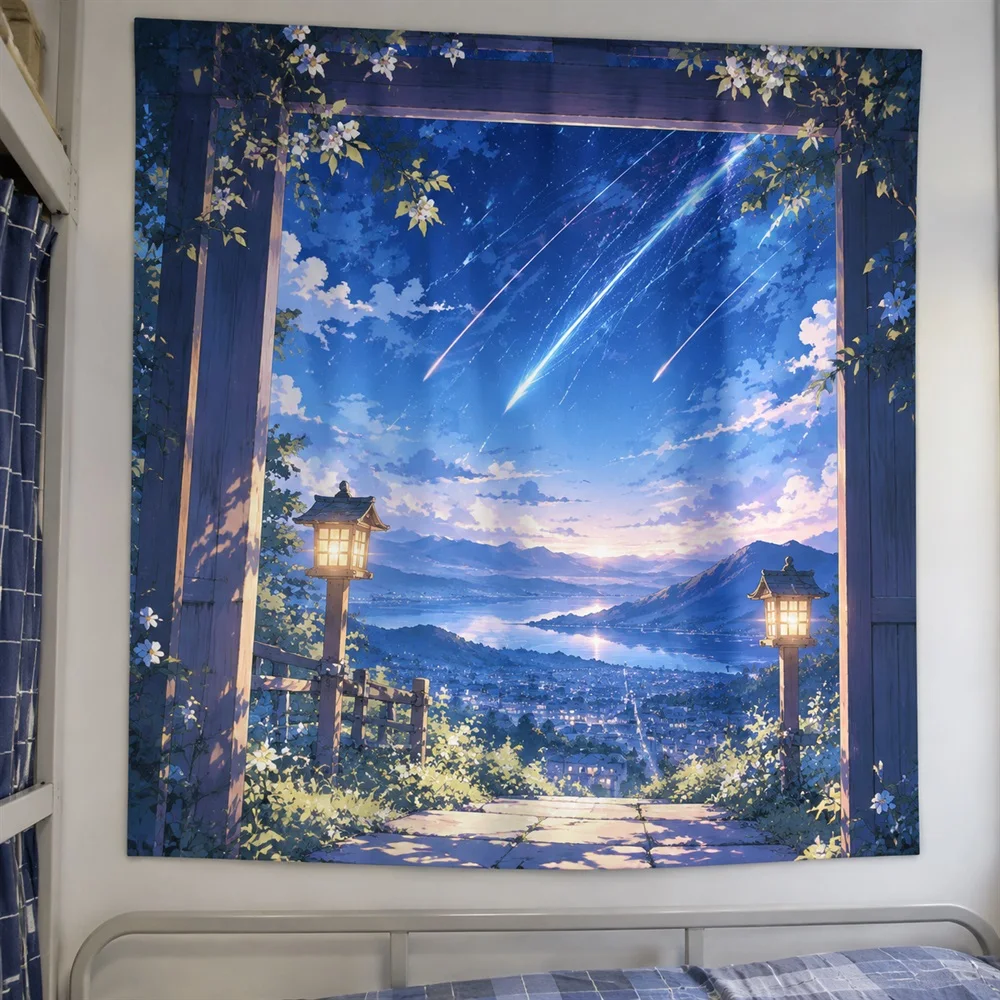 VIKAMA Meteor Shower Promise Anime Tapestry Wall Hanging, Galaxy Anime Wall Decor Tapestries for Bedroom Living Room Study Dorm