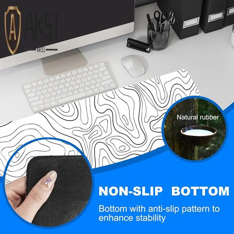 AK51 Tappetino da scrivania, tappetino per mouse grande esteso per contorno topografico Tappetino per mouse per tastiera per computer con base antiscivolo (31,5X11,8 pollici)