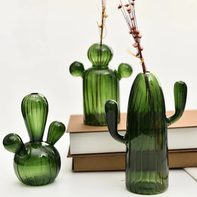 

Colored Cactus Glass Vase Transparent Hydroponic Planter Desk Flowerpot Living Room Ornaments Gift Decoration Floral Display