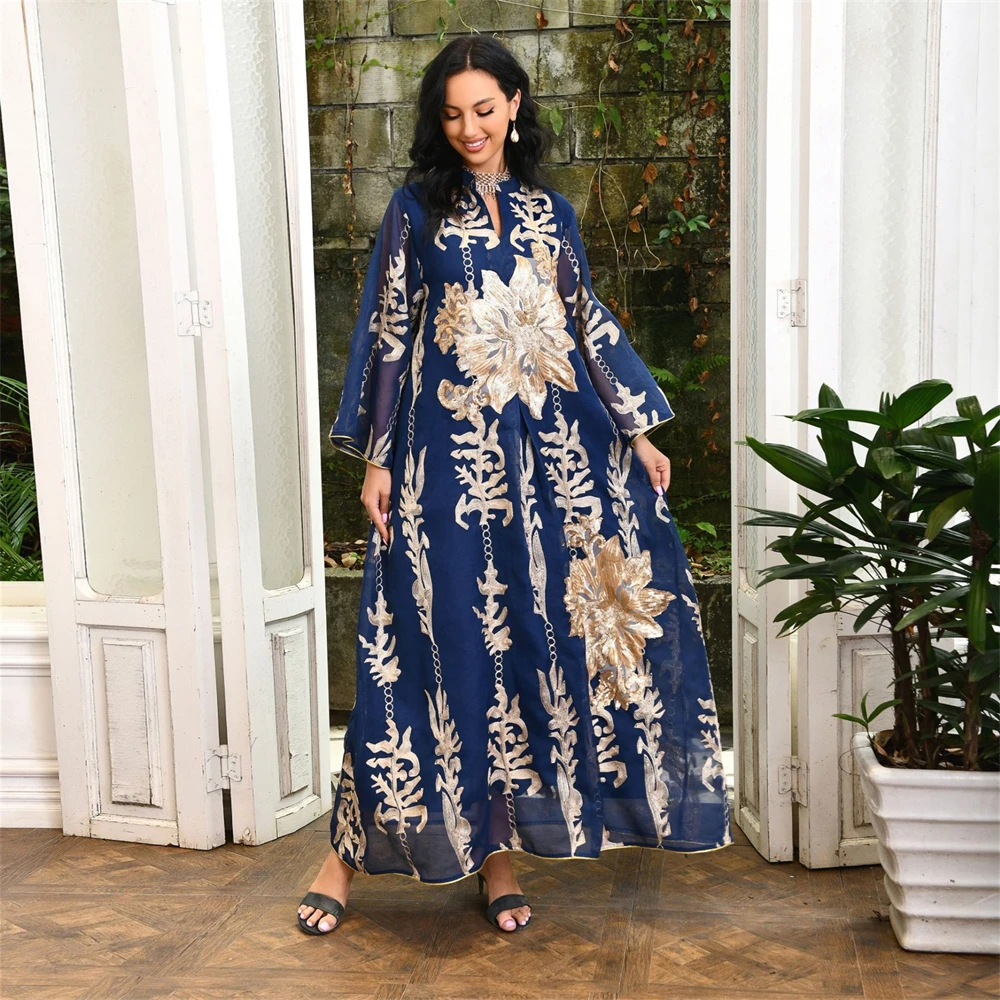 Nahen Osten Neue Gebrannte Blume Pailletten Rock Licht Luxus Promi Party Kleid Muslimischen Abaya Arabischen Nahen Osten Robe