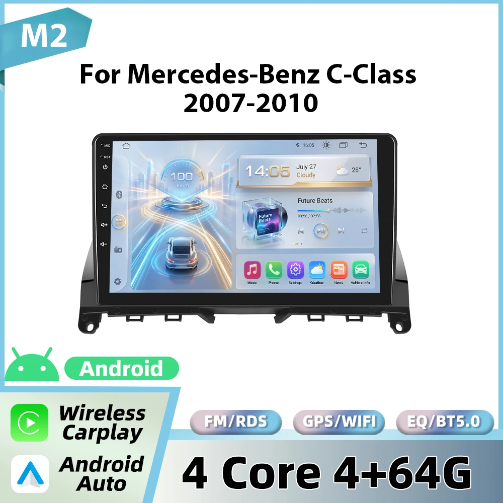 Podofo draadloze CarPlay voor Apple voor Mercedes-Benz C-Klasse W204 S204 2007-2010 Android Auto autoradio GPS FM/RDS stereo WiFi BT