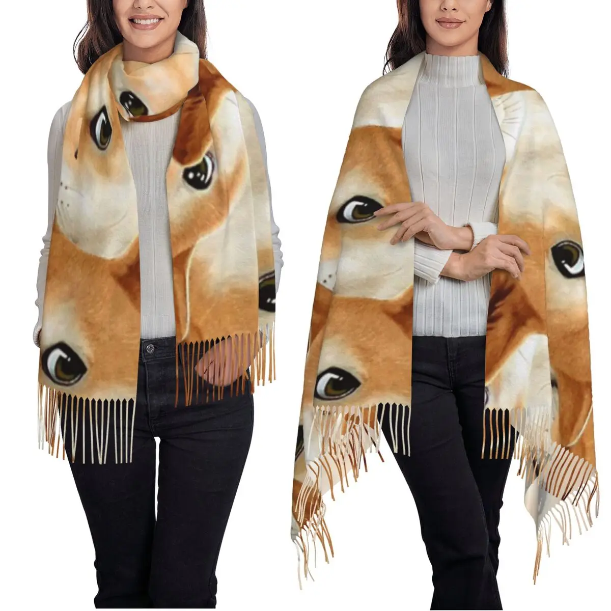 Doge Shiba Inu Memes Scarf Tassel Scarves Women Soft Warm Shawls and Wraps Long Fall Winter Shawl Wrap #2