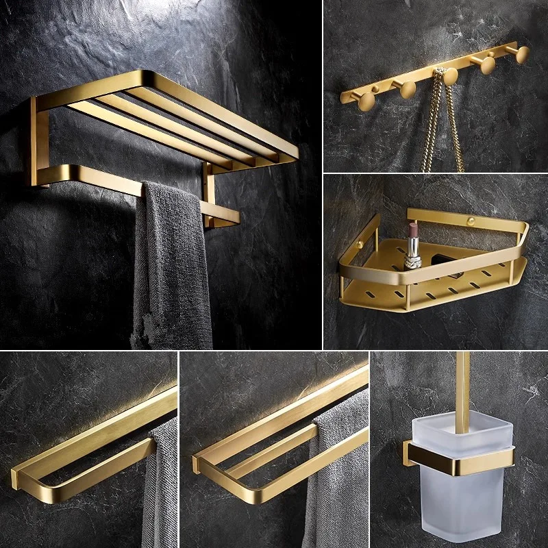 

Brass Bathroom Shelf Brushed Gold Toilet Brush Holder Paper Holder,Towel Bar,Soap Holder,Towel Rack,,TowelHook bathroom Hardware