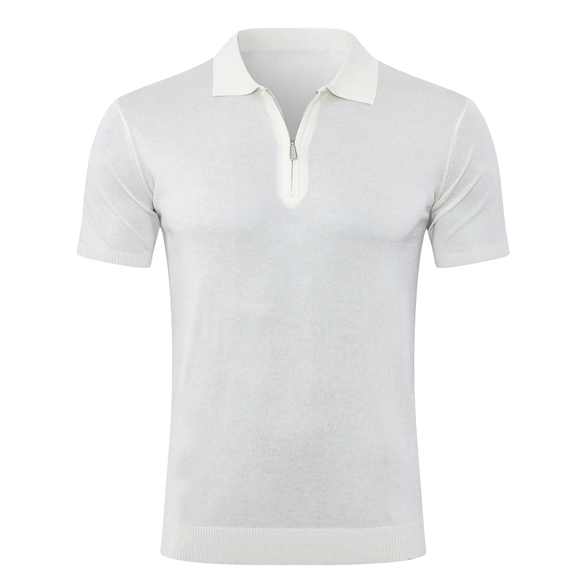 OECHSLI-Camiseta de seda para hombre, Polo fino de manga corta con cremallera, elástica, transpirable, cómoda, talla grande, M-5XL, novedad de 2025