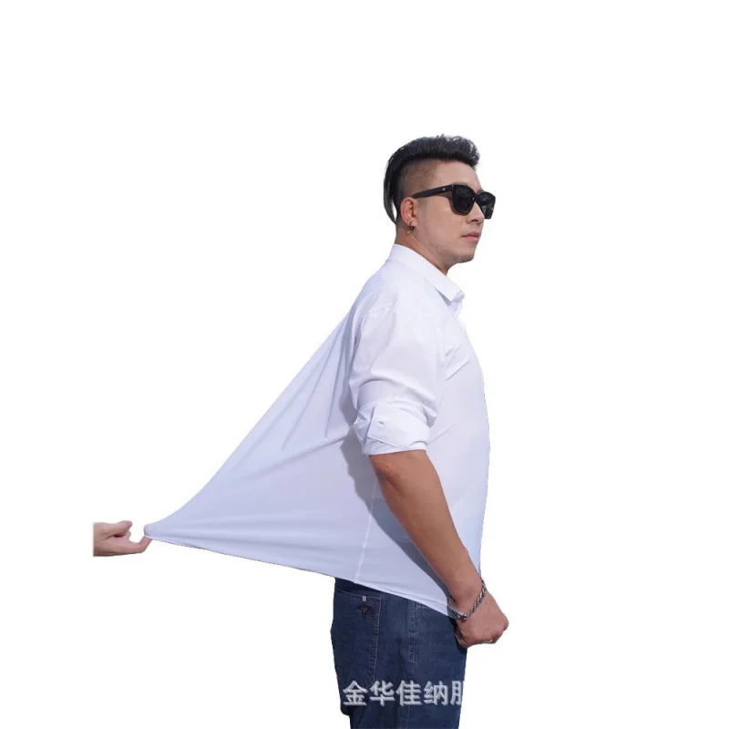 Plus Size Men's Elastic Natural Color Button Long Sleeve Shirt Men's Top