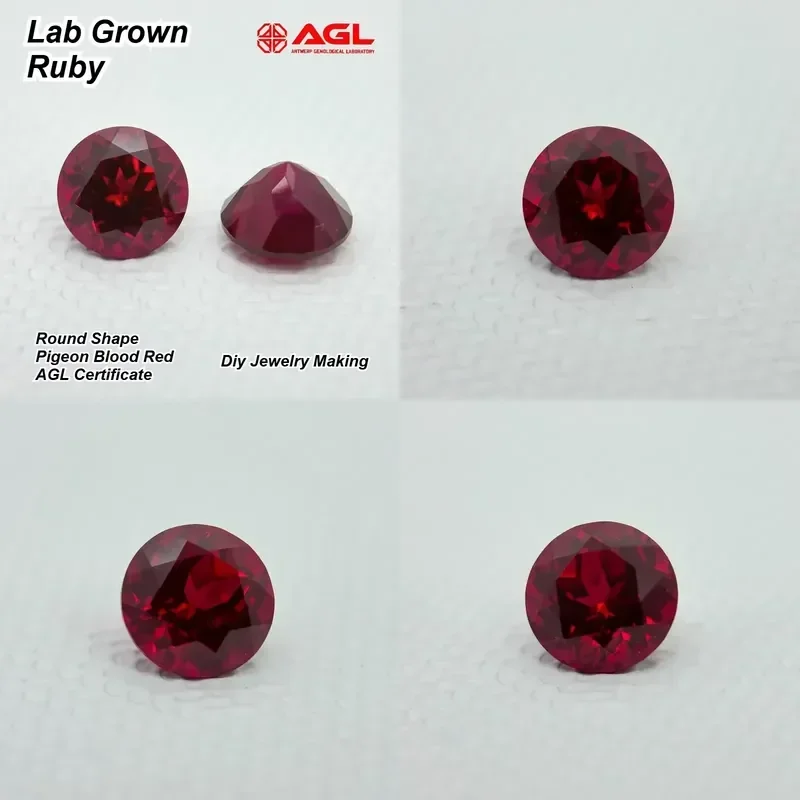 Lab Grown Ruby Round Shape Pigeon Blood Red Top Quality Charm Beads for Diy Jewelry Making Ring Selectable Certificate