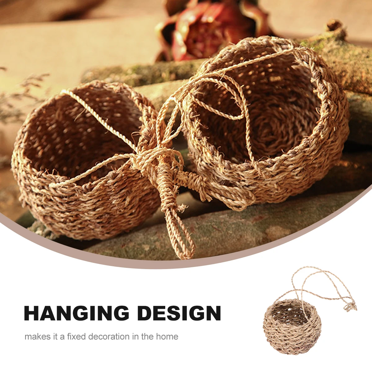 

Hemp Storage Basket Mini Cord Organizer For Plants Hanging Clothes Storage Handwoven Blanket Container Home Hotel Use