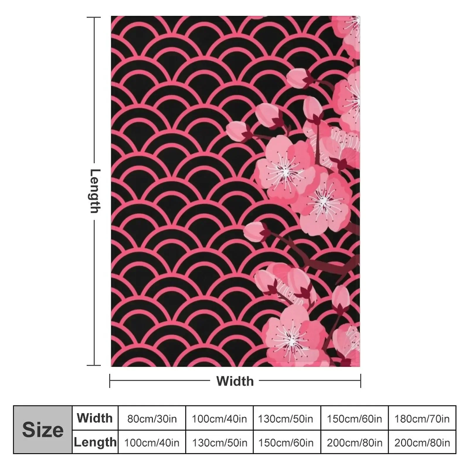 Bright Pink Japanese Sakura Flowers On Pink Wave Pattern Throw Blanket halloween Multi-Purpose Designers Thermal Blankets