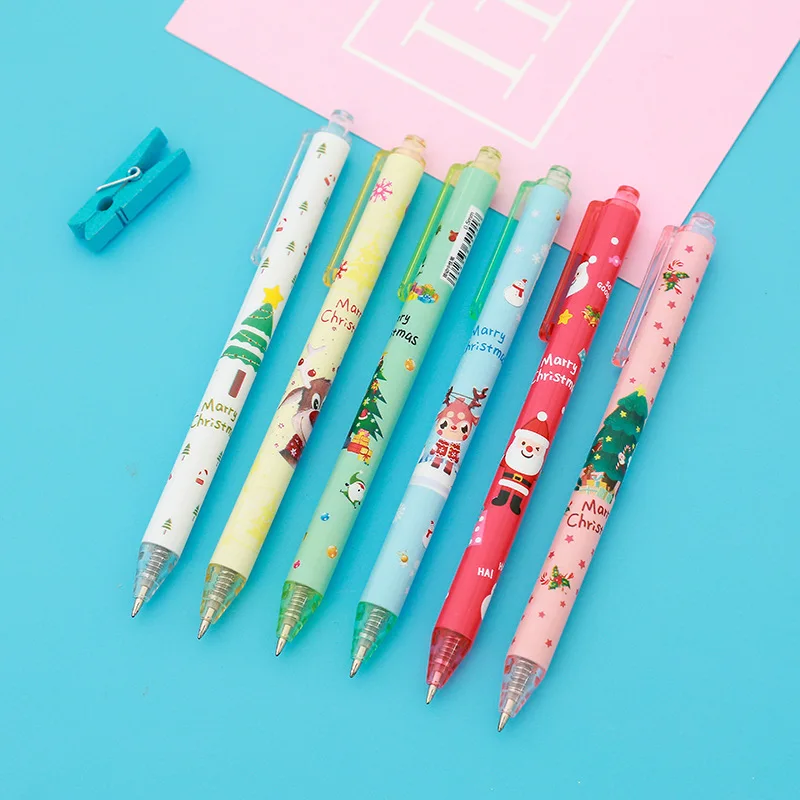 10Pcs/Lot Christmas Themes Press Gel Pens 0.5mm Black Ink Creative Cartoon School Student Gift Stationery Office Signature Pen