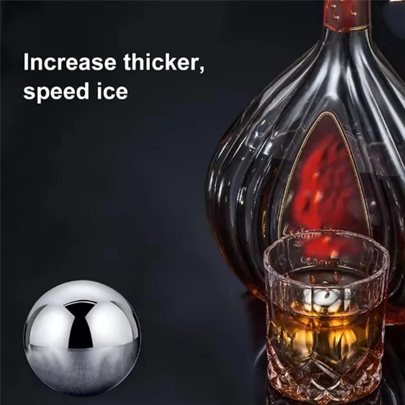 

A02M-Golf Ball Shaped Metal Whiskey Stones, Stainless Steel Reusable Ice Balls For Perfectly Chilled Drinks