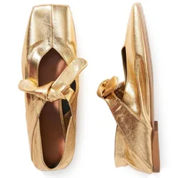 Cross Strap Concise Flat Sole Single Shoe Spring AutumnBlack Gold Punk Style 2024 New Fashion Women Shoes Size 43 Handmade Shoe