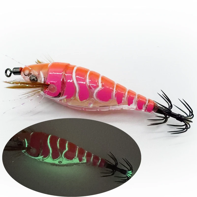 Luminous Wooden Shrimp Squid EGI Jig Vertical Jigging Lure Octopus Shrimp Cuttlefish Squid Fishing lure Bait Japan Hook view 5