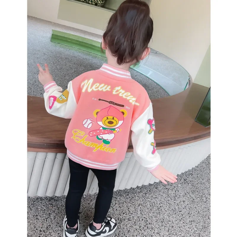 

Girls' Baseball Jacket Fashionable Cute Cartoon Colorful Korea Sweet Autumn Coat 2024 New Casul Basic Button Coat 2-10 Years Old