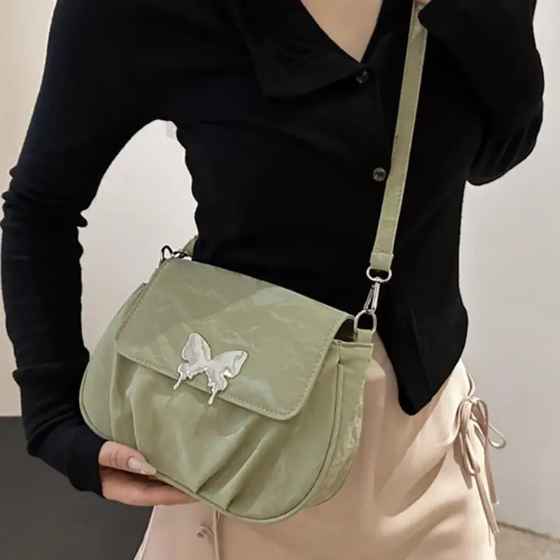 

Women Elegant Pleated Shoulder Bag Flap Cover Butterfly PU Leather Crossbody Bag 20CA