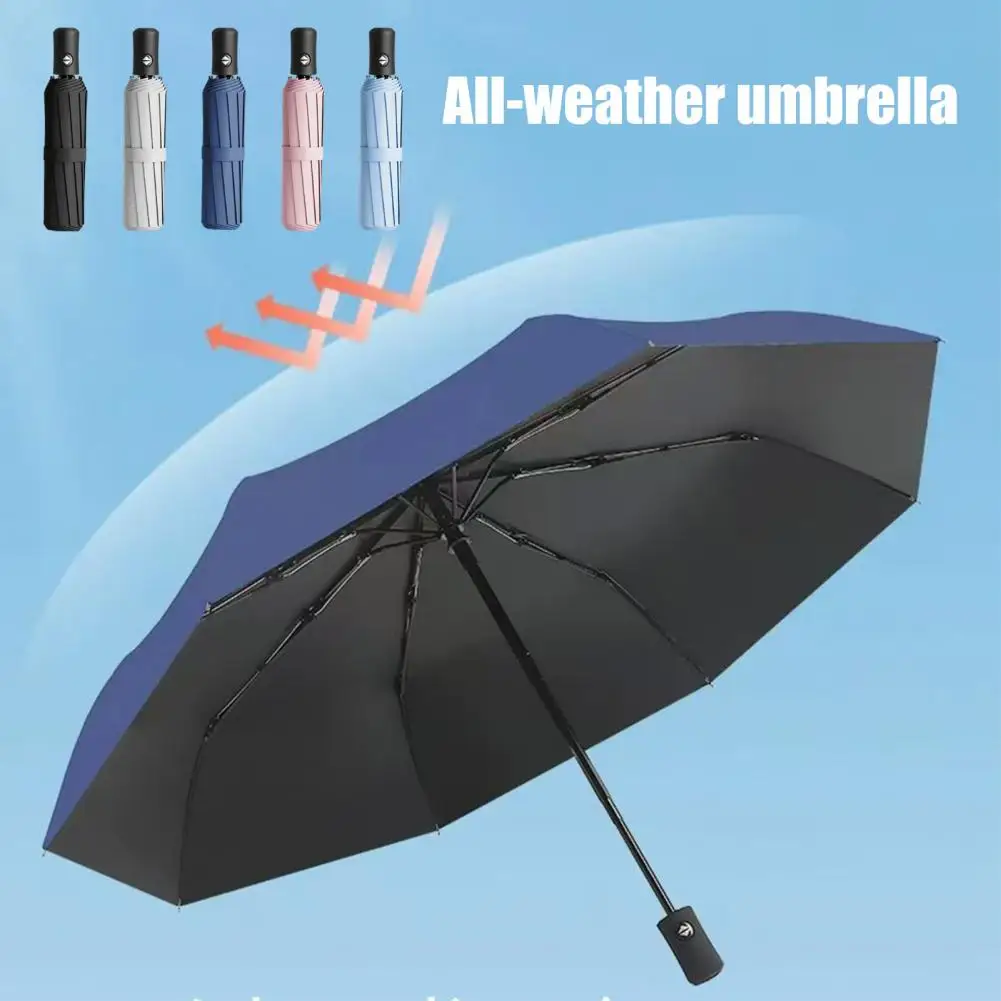 Uv Protection Umbrella Wind Resistant Umbrella Automatic Folding Umbrella with Carabiner Handle Uv Protection Travel for Men