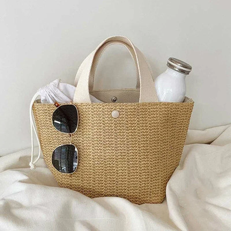 

Casual Rattan Women Handbags Summer Beach Straw Bags Wicker Woven Female Totes Large Capacity Lady Buckets Travel