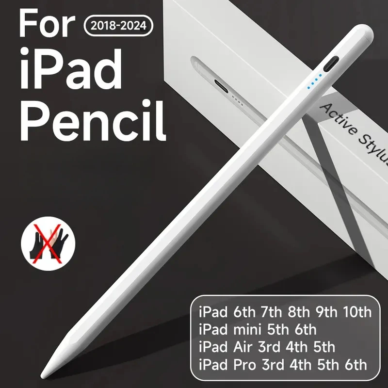 Stylus pen for Apple tablet pencil with LED power indicators palm rejection side adsorption touch drawing pen for 2018-2024 iPad