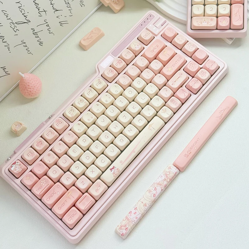 

Pink Girl Theme Keycaps PBT Five-sided Sublimation Keycaps MOA Profile Customized Keycaps for 98/99/108 Mechanical Keyboard Gift