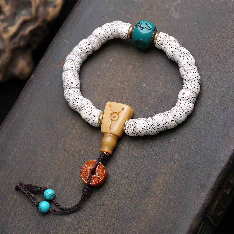 

Natural Large Intestine Bead Writing Play Buddha Bead Hand String Single Circle Tibetan Style Reflux Bone Peach Wood Sandalwood