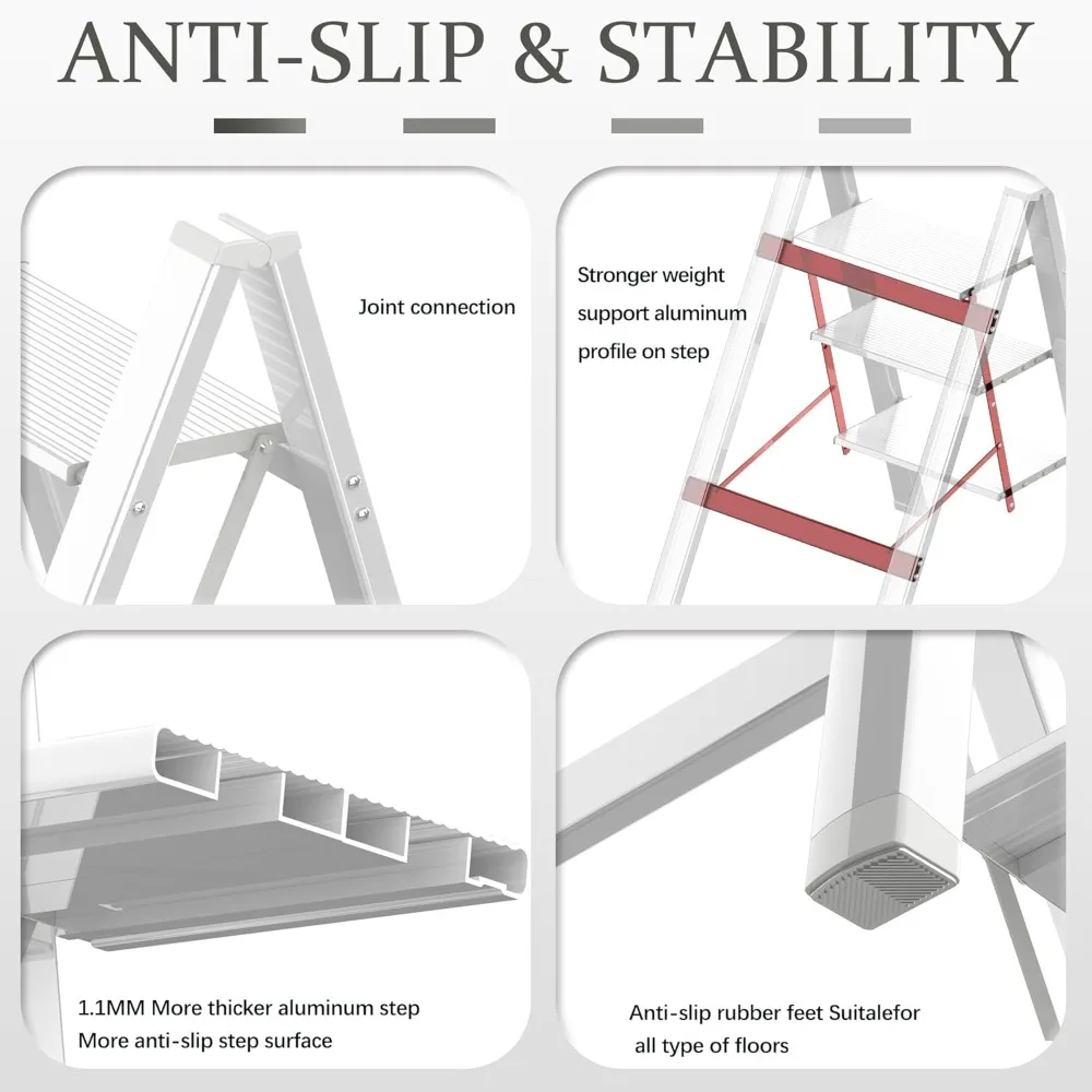 سلم محمول قابل للطي وخفيف الوزن من الألومنيوم مع مشطات مضادة للانزلاق، سعة 330 رطل، مثالي للاستخدام الداخلي في المطبخ وClo