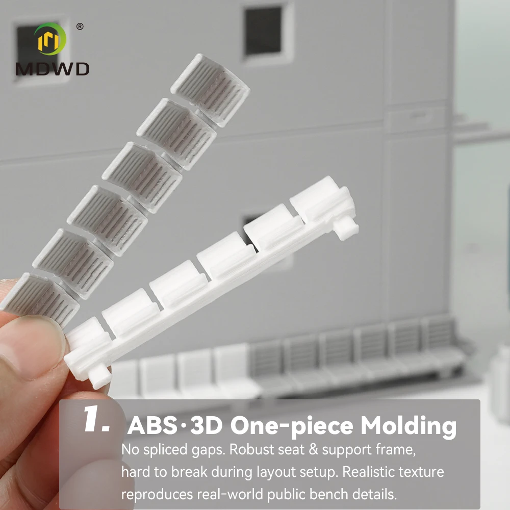 Модель общественной скамейки масштаба HO 1:87 - белый пластик ABS, аксессуары для оформления сцены железнодорожного макета, миниатюрный набор для создания диорамы.