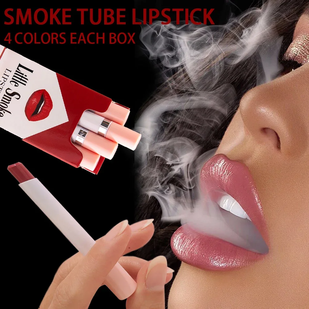 cigarette lipstick Creative Cigarette Lipstick Set 4 Colors Matte Long Lasting Waterproof Matt  Lip Stick Tube Nude Red Lips Makeup
