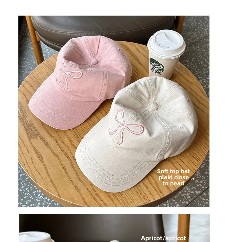 Nette Koreanische Ins Baseball Kappe Frauen Bogen Design Süße Romantische Rosa Soft Top Hut Mode Einstellbare Snapback – Detail 3