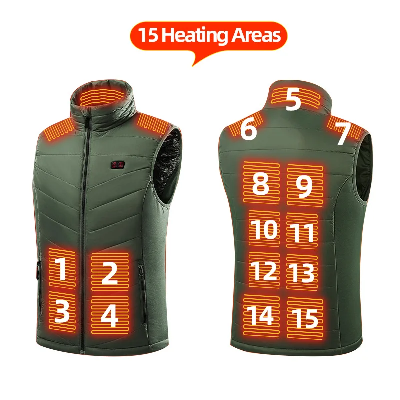 15 Areas Motorcycle Heated Vest Men Lightweight USB Electric Self Heating Vest Women Rechargeable Heated Jacket Thermal Clothes