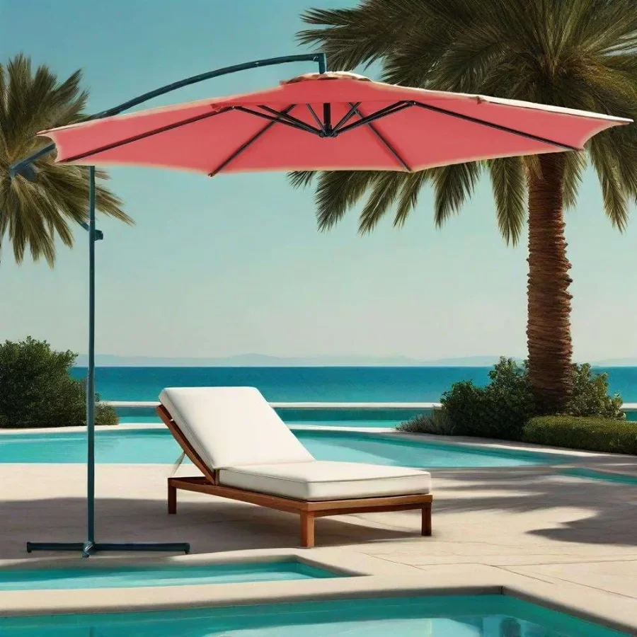 

10FT Patio Umbrellas for Pool Garden Backyard Market, Aluminum Frame with Red Polyester Canopy, UV Protection Tilt Function