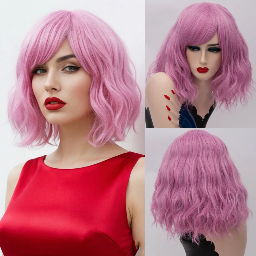 

Коротый розовый парик в стиле шик с волнистыми локонами для женщин, для костюмов на Хэллоуин, косплея и вечеринок