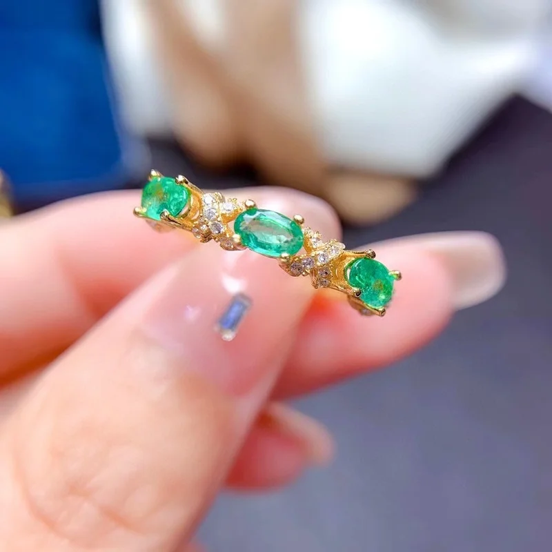 

YULEM Jewelry Natural Emerald Ring Party 925 Silver Emerald Ring Fashion Jewelry for Female Girlfriends