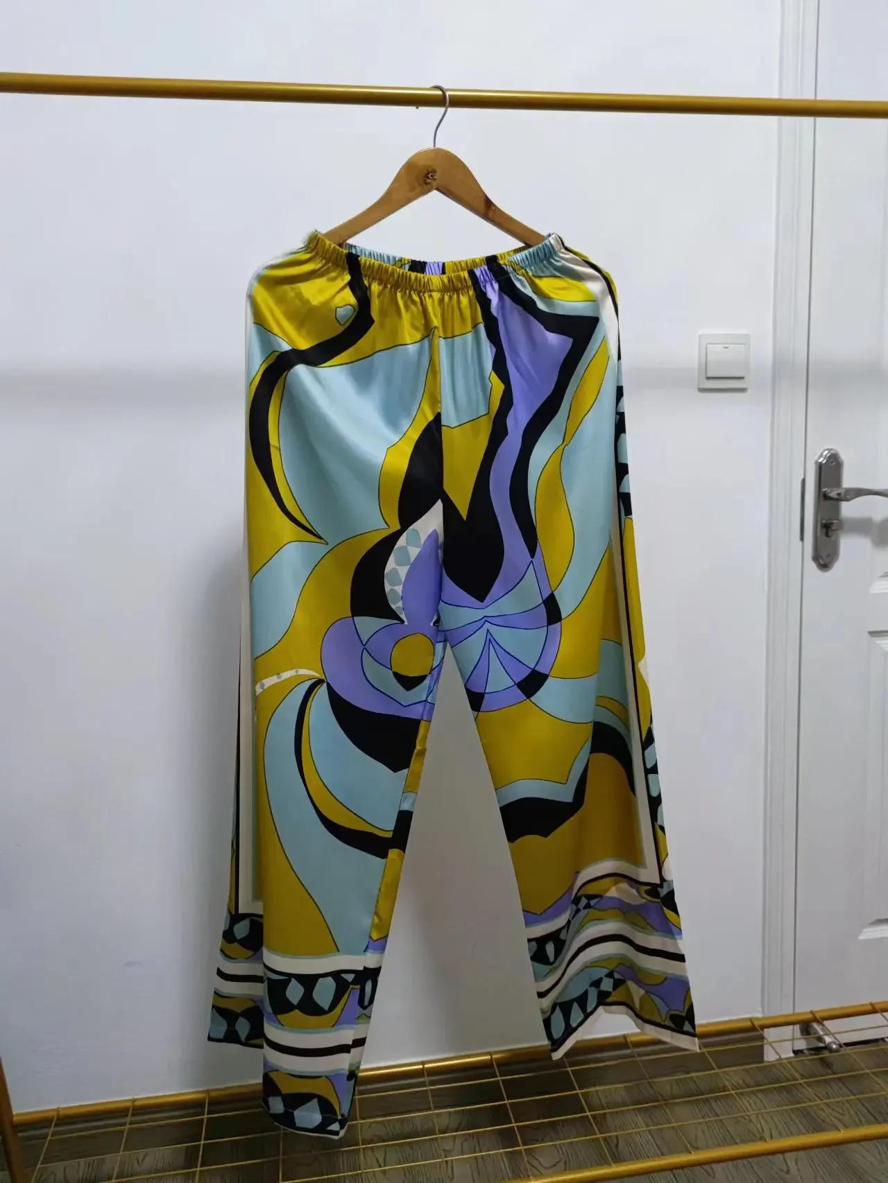 Print Women\'s Pajama Set Oversize Green Ladies Summer Sleepwear Trouser Suit Long Sleeve Vintage Pijama Suit For Female 2024
