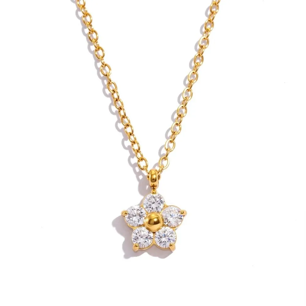 Hypoallergenic Blossom Pendant Necklace Tarnish Resistant 18K Gold Plated CZ Pendant Necklace Multicolour Cubic Zirconia