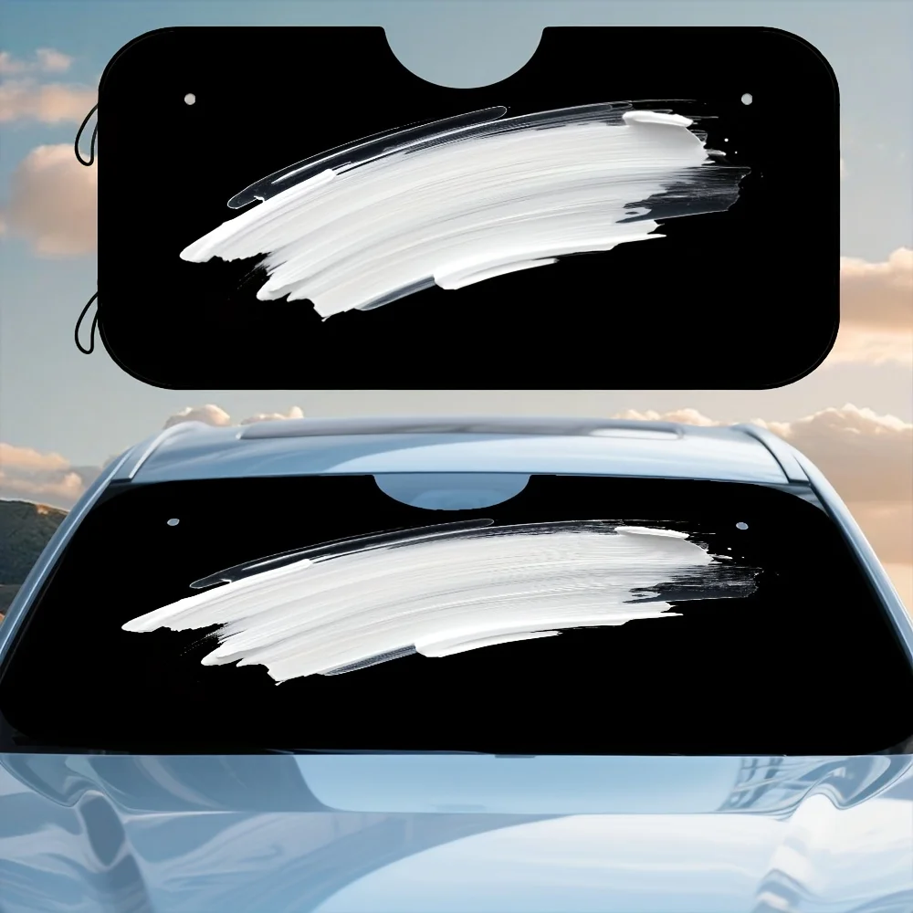 

1 шт. абстрактный белый солнцезащитный козырек на переднее окно автомобиля с кистью - подходит для седанов, грузовиков и внедорожников, теплоотводящий солнцезащитный козырек с декоративным рисунком