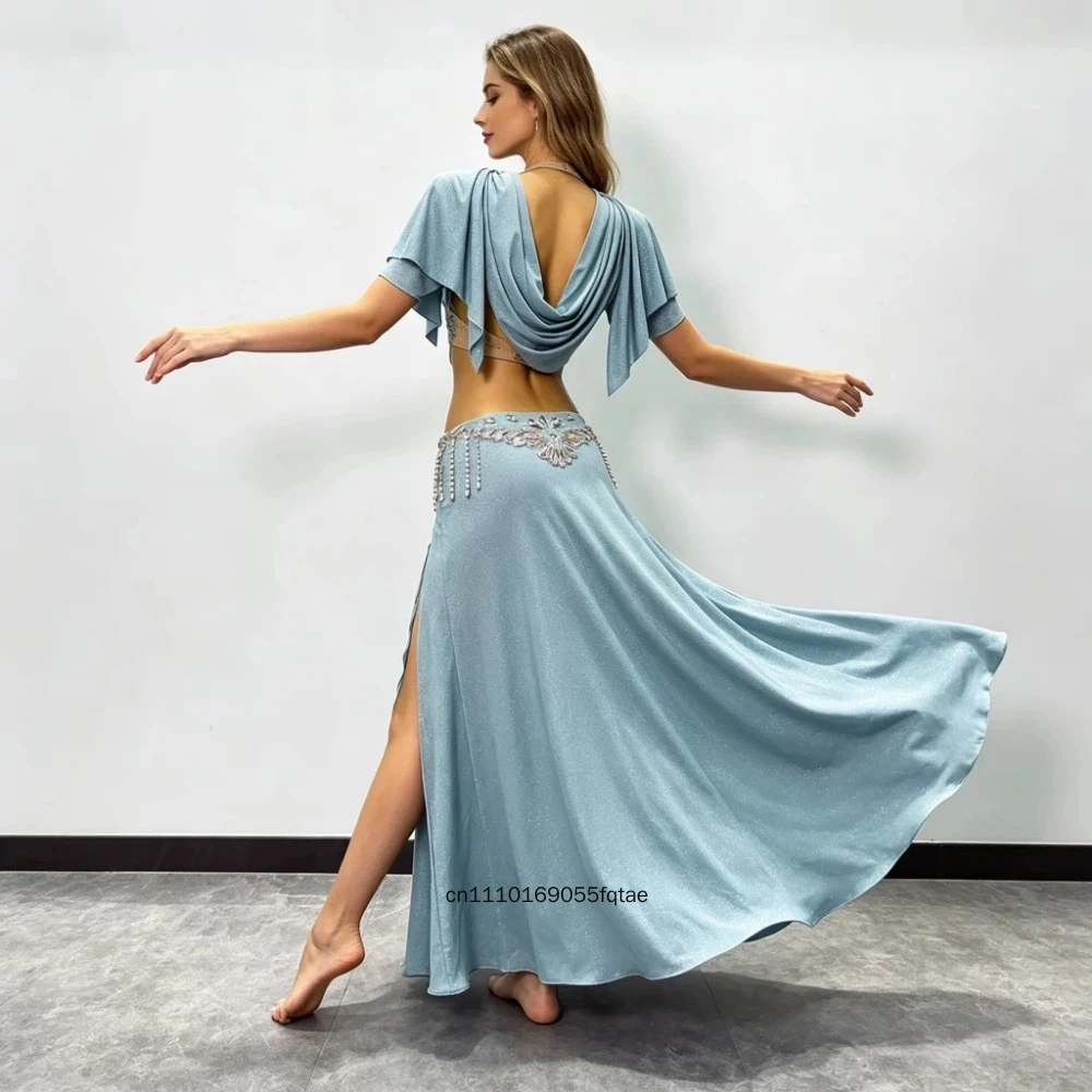 

Belly Dance Competition Costume 2Pcs Set Customized Oriental Dance Bra And Long Skirt Outfit For Women Professional Bellydancing