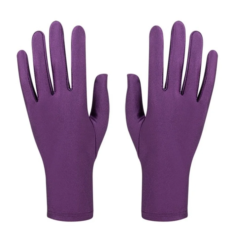New Party Dress Performance Gloves Solid Color Full Fingers Sunscreen Gloves Spandex Riding Driving Gloves Women