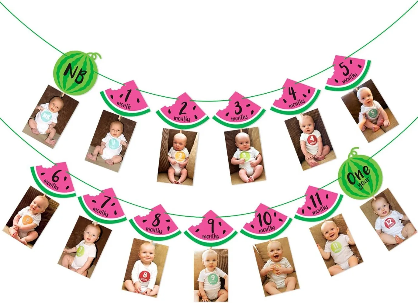 1st Birthday Monthly Banner Watermelon Photo Banner Baby Girl 12 Month Photo Display One In a Melon Party Supplies Decorations