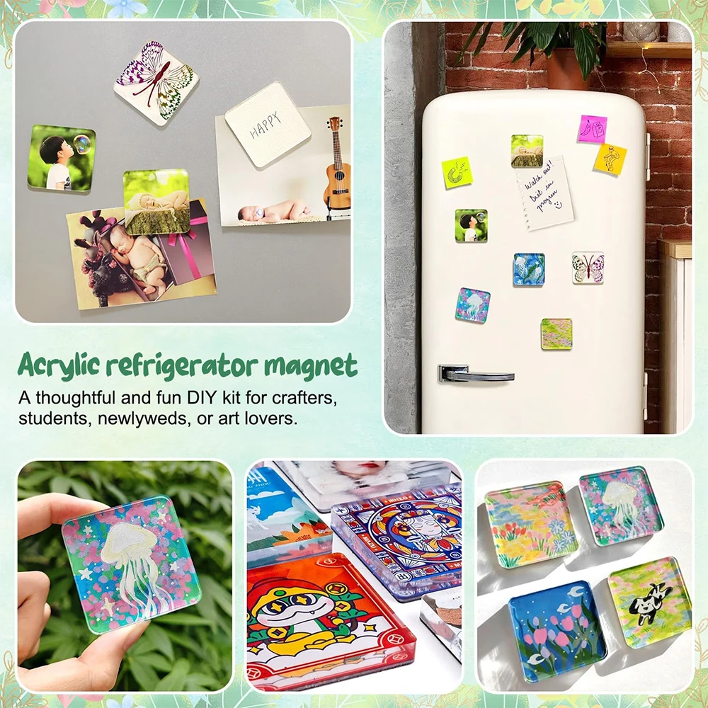 DIY Fridge Magnet Kit, 15 Pack Clear Acrylic Magnet Making Kit, Photo Magnets for Photos, Crafts and Home Refrigerator Decor