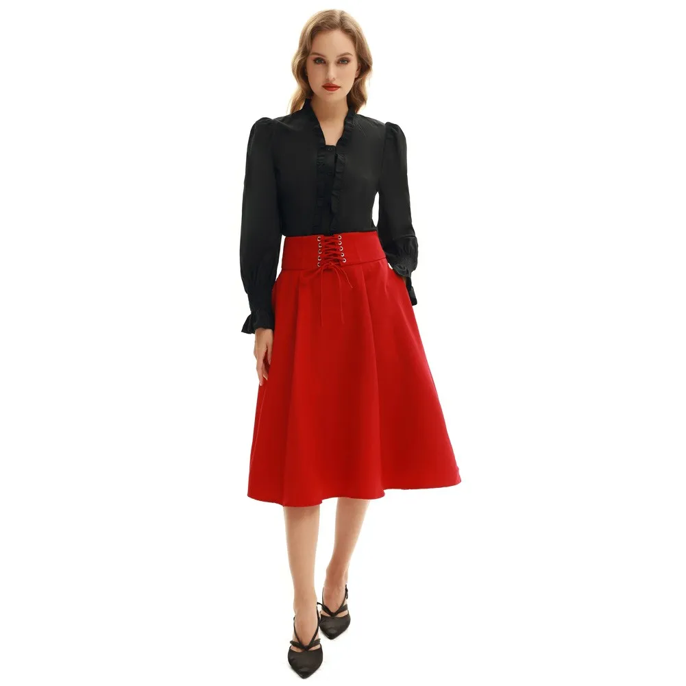 BP Women Slim Fit Shirt Long Sleeve Ruffles Decorated Knitting Button-Up Blouse Tops Elegant Vintage Women's Blouses New 2024