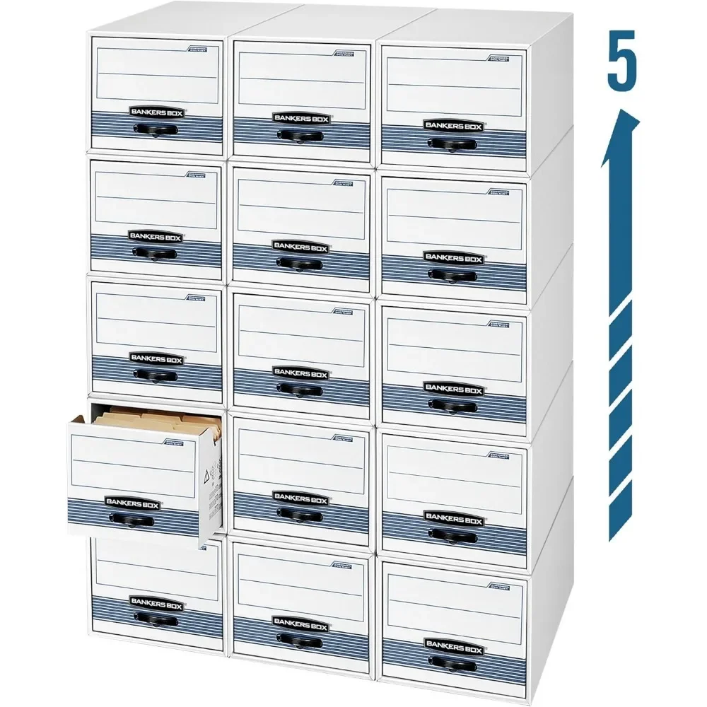 STEEL PLUS-Armoire de classement pour économiser de l'espace supplémentaire, paquets STOR/programme, piles 5 hautes, lettres, blanc, bleu, 6 paquets