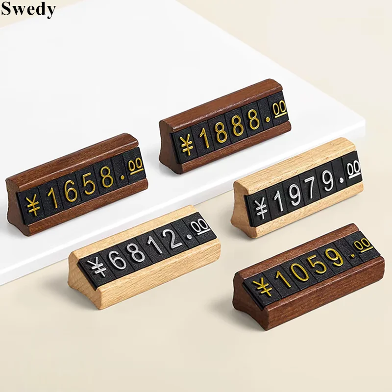 Wood Adjustable Number Price Cube Tags Phone Watch Jewelry Mini Sale Price Label Blocks Eur Dollar Pricing Sign Holder Show Kit