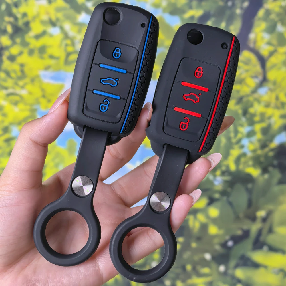 Anti‑Slip Honeycomb Grain Car Key Case With Keychain For VW UP Polo Golf 6 Passat B5 Caravelle Skoda Fabia Octavia A5