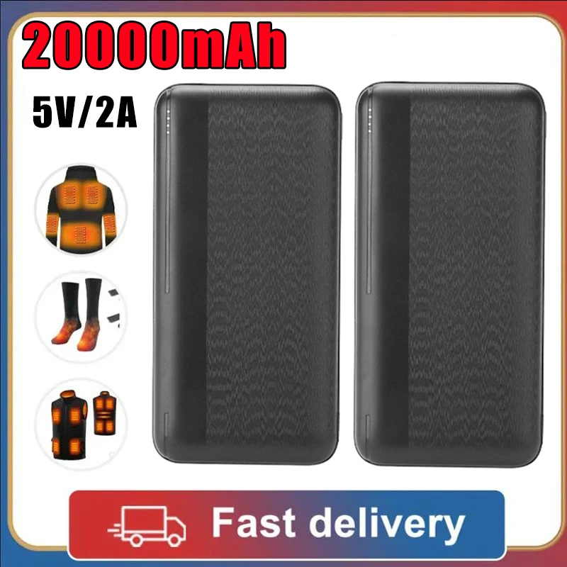 Powerbank 20000mAh  5V/2A Micro/Type-C Out Portable Fast Charger External Battery Pack For Heating Vest Jacket Scarf Socks Phone