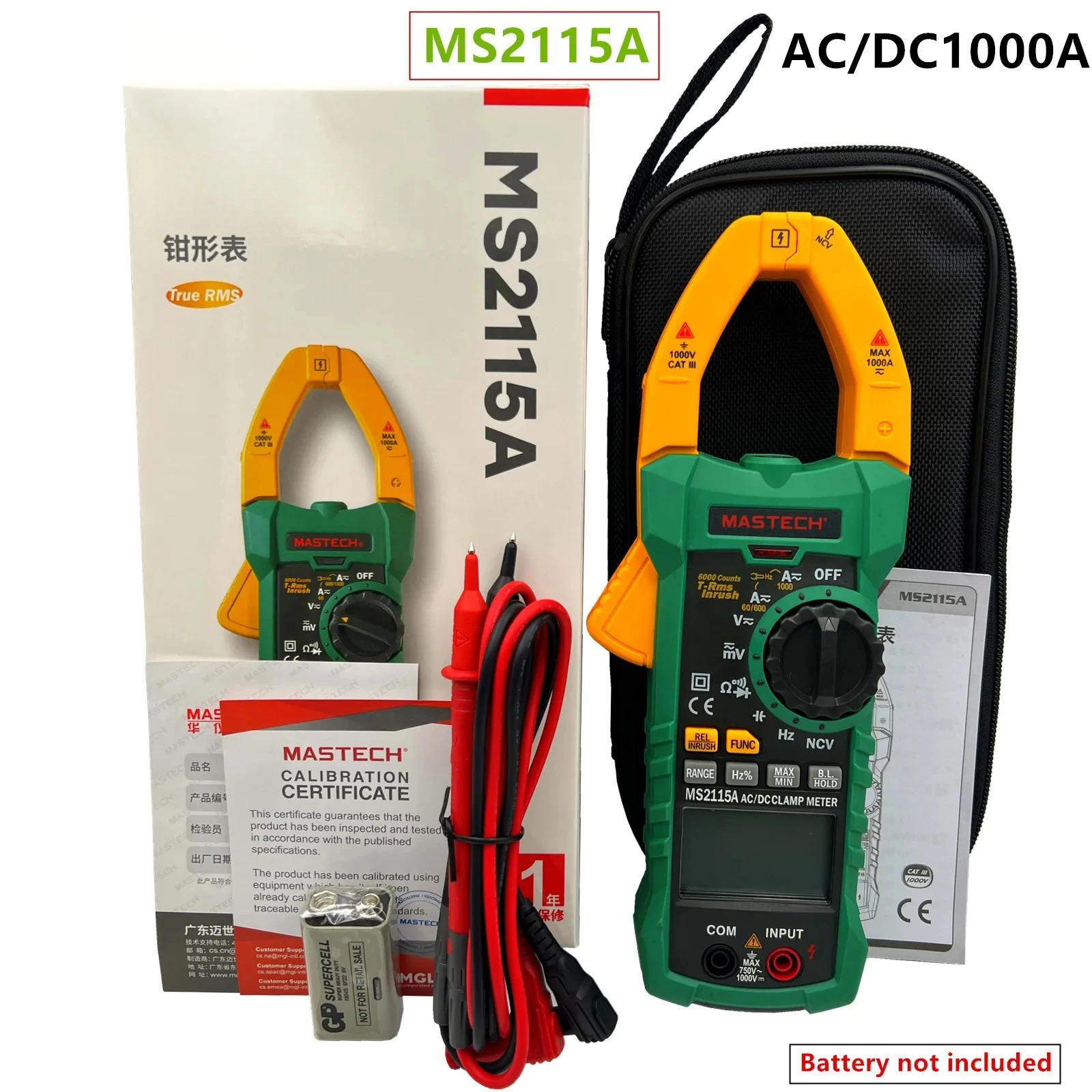 

MASTECH MS2115A Multimeter DC AC Current 1000A Digital Clamp Meter True RMS Ammeter NCV Voltage Ohm Tester Multimeter