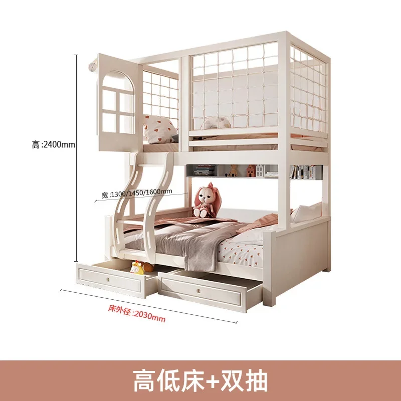 High guardrail solid wood children's upper and lower beds Bunk beds Upper and lower bunk beds Boys high and low child and mother