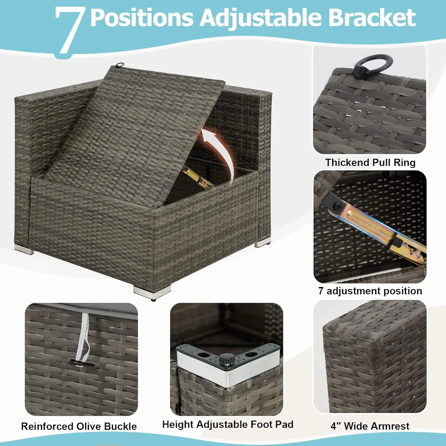 7/8/15pc High Back Outdoor Furniture Set,PE Rattan Sectional Sofa,Wicker Patio Conversation Set w/Cushion & Glass/Fire Pit Table